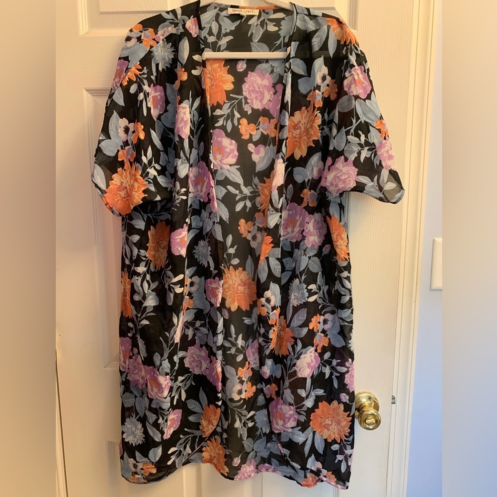 Speed Limit Floral Kimono with Orange and Purple Flowers Large